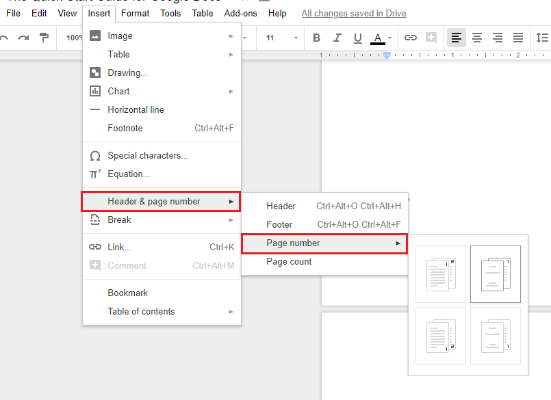 google docs adding page numbers